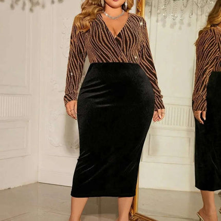 Honey Plus Size Surplice Neck Long Sleeve Slit Dress Fendax Women