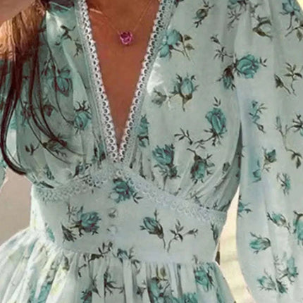 Lace Detail V-Neck Balloon Sleeve Dress Fendax Women