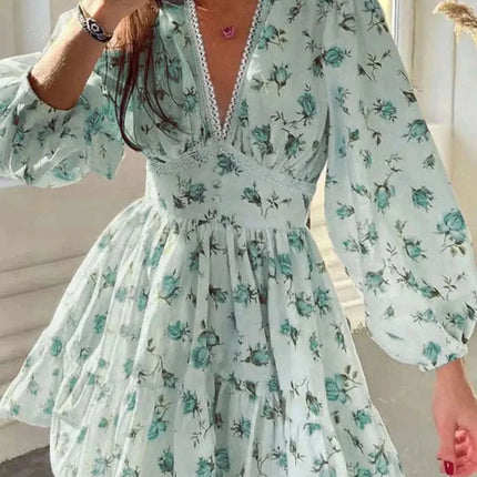 Lace Detail V-Neck Balloon Sleeve Dress Fendax Women