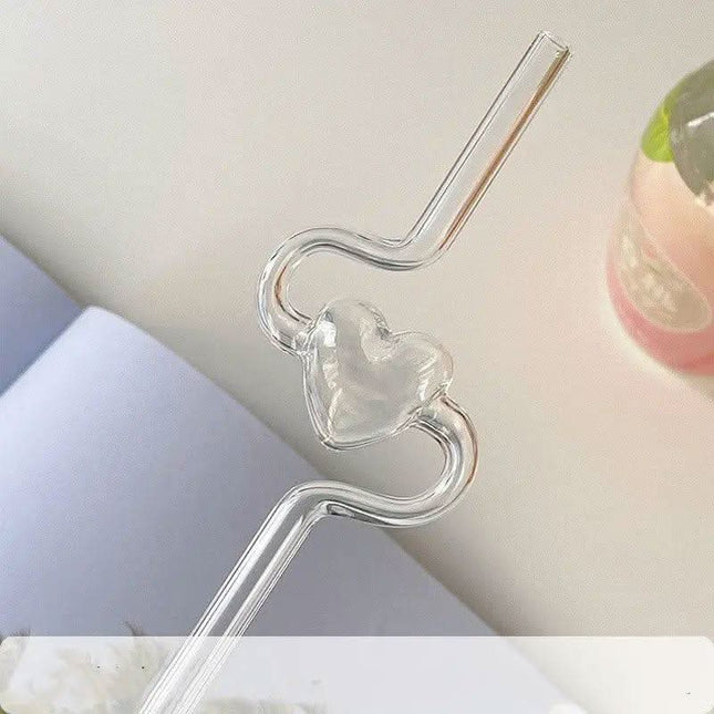 Love Heart Glass Straw Reusable High Borosilicate Glass Drinking Straws Bubble Tea Straws For Cocktails Bar Accessories Kitchen Gadgets Fendax 0