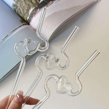 Love Heart Glass Straw Reusable High Borosilicate Glass Drinking Straws Bubble Tea Straws For Cocktails Bar Accessories Kitchen Gadgets Fendax 0