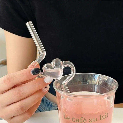 Love Heart Glass Straw Reusable High Borosilicate Glass Drinking Straws Bubble Tea Straws For Cocktails Bar Accessories Kitchen Gadgets Fendax 0