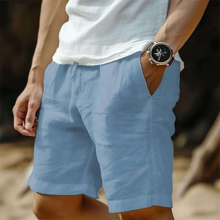 Men's Cotton And Linen Pocket Drawstring Elastic Waist Shorts Fendax 0