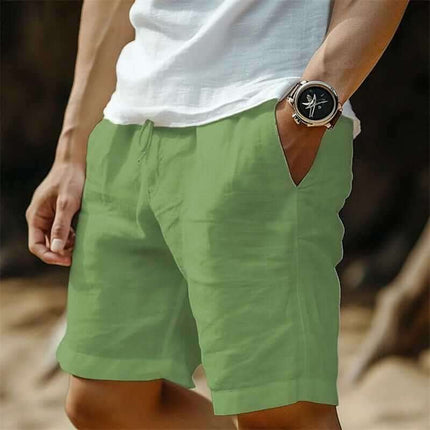 Men's Cotton And Linen Pocket Drawstring Elastic Waist Shorts Fendax 0