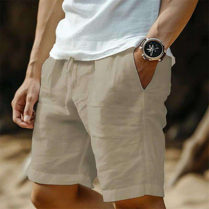 Men's Cotton And Linen Pocket Drawstring Elastic Waist Shorts Fendax 0