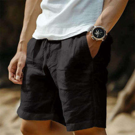 Men's Cotton And Linen Pocket Drawstring Elastic Waist Shorts Fendax 0