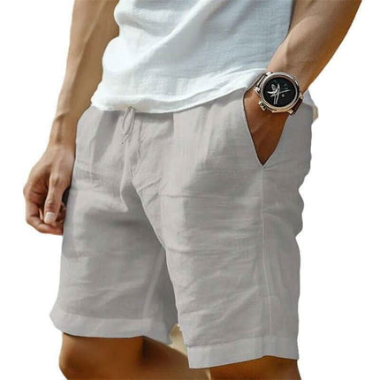 Men's Cotton And Linen Pocket Drawstring Elastic Waist Shorts Fendax 0