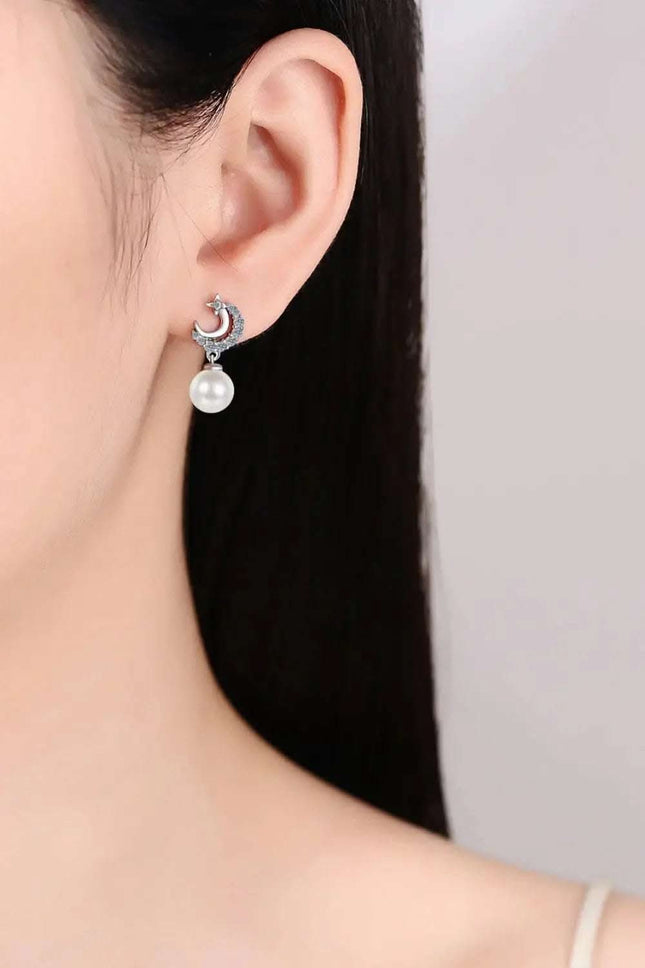 Moissanite Pearl Drop Earrings Fendax