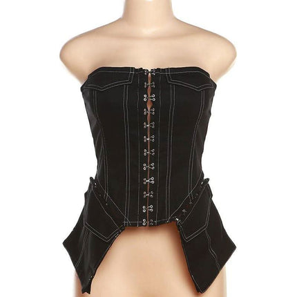 Off-shoulder Slim Fit Midriff-baring Cardigan Denim Strap Vest Fendax 0