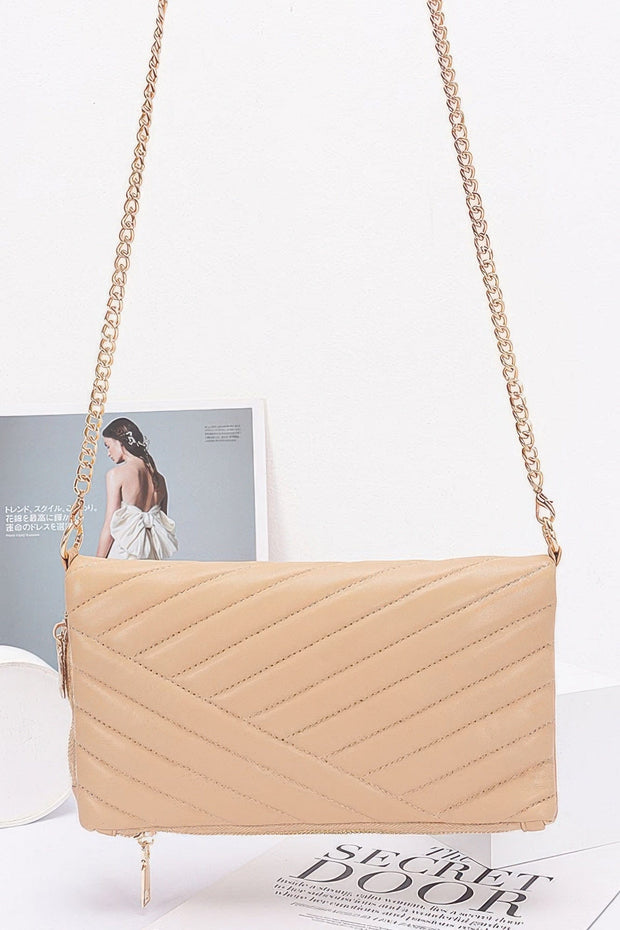 Fendax Nude Quilted Faux Leather Half Folded Cltuch