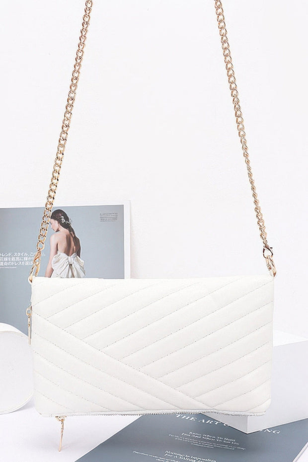 Fendax White Quilted Faux Leather Half Folded Cltuch