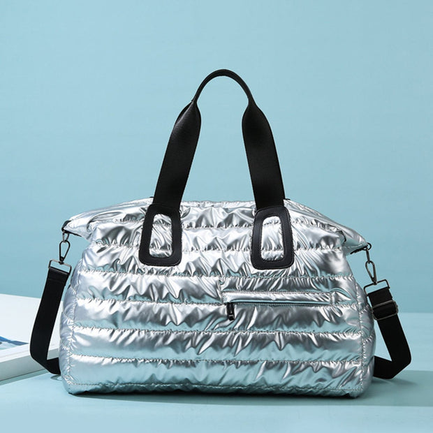 Trendsi Silver / One Size Quilted Nylon Oversize Travel Bag