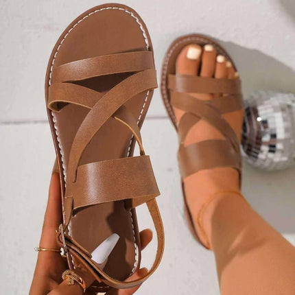 Round Toe Solid Color Ankle-strap Buckle Plus Size Women's Shoes Fendax 0
