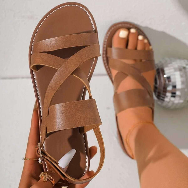 Round Toe Solid Color Ankle-strap Buckle Plus Size Women's Shoes Fendax 0