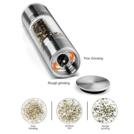 Salt Pepper Grinder 2 In 1 Manual Stainless Steel Salt Pepper Mills Adjustable Ceramic Grinding Spice Mill Kitchen Tool Gadgets Fendax 4