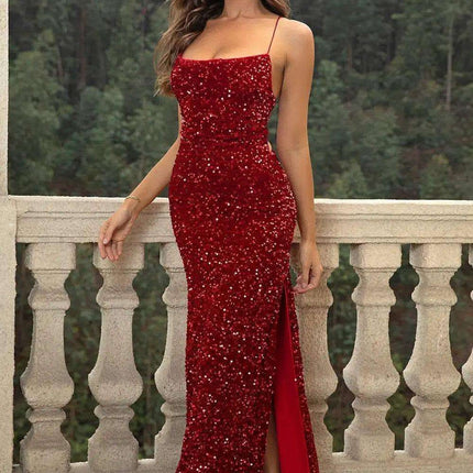 Sequin Backless Split Maxi Dress Fendax Women