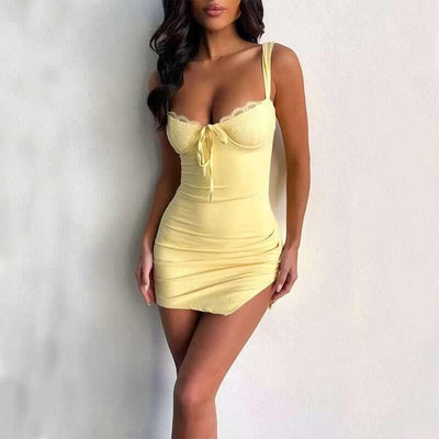 Sexy V-neck Suspender Dress Summer Lace Slim Slit Skirt Womens Clothing Fendax 0