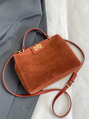 Trendsi Terracotta / One Size Solid Color Handbag with Removable Strap