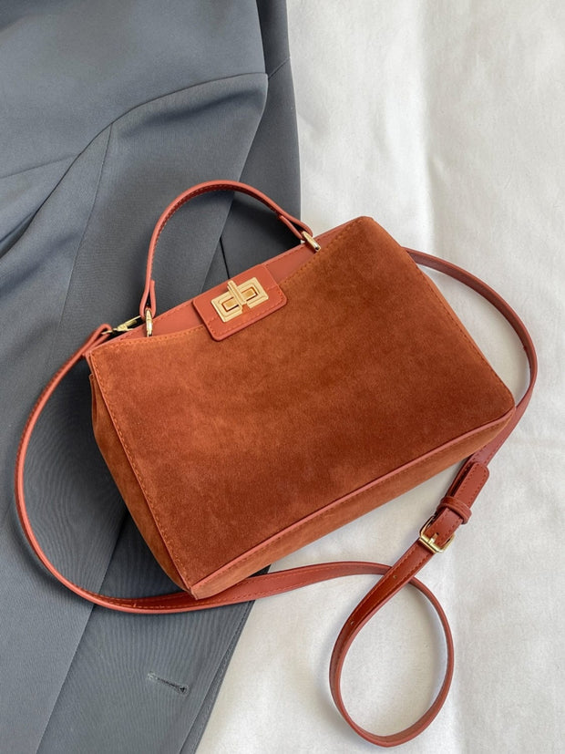 Trendsi Terracotta / One Size Solid Color Handbag with Removable Strap