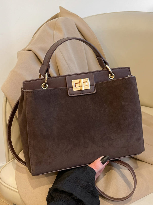 Trendsi Chocolate / One Size Solid Color Handbag with Removable Strap