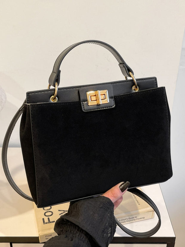 Trendsi Black / One Size Solid Color Handbag with Removable Strap