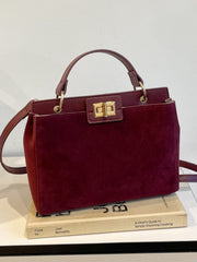 Trendsi Burgundy / One Size Solid Color Handbag with Removable Strap