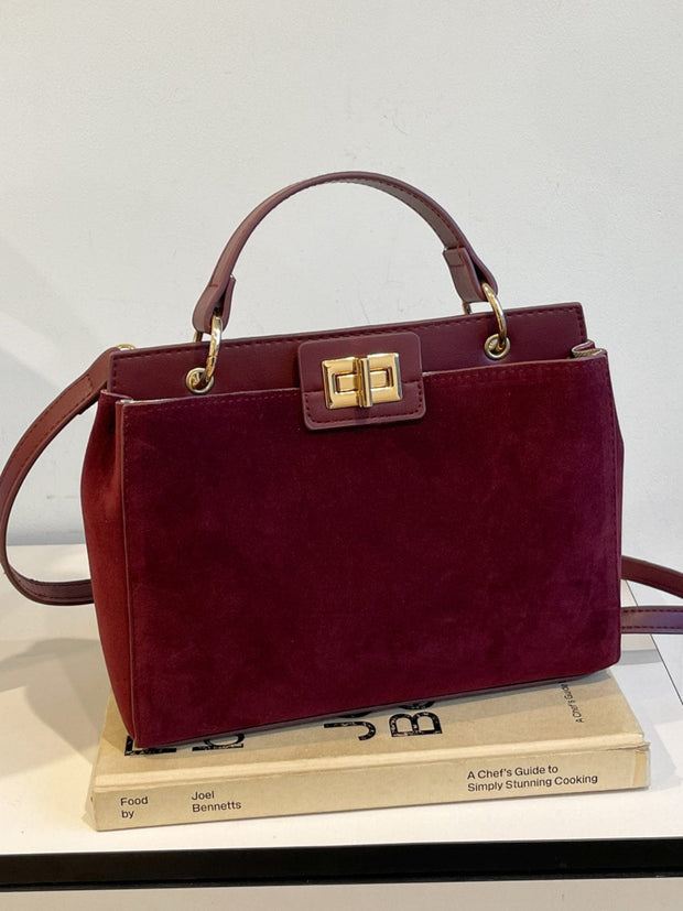 Trendsi Burgundy / One Size Solid Color Handbag with Removable Strap