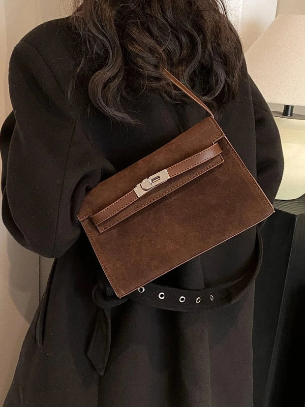 Trendsi Chocolate / One Size Solid Color Polyester Shoulder Bag