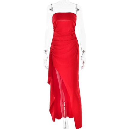 Strapless Split Long Dress Summer Fashion Pleated Bridesmaid Dress For Womens Party Wedding Clothing Fendax 0