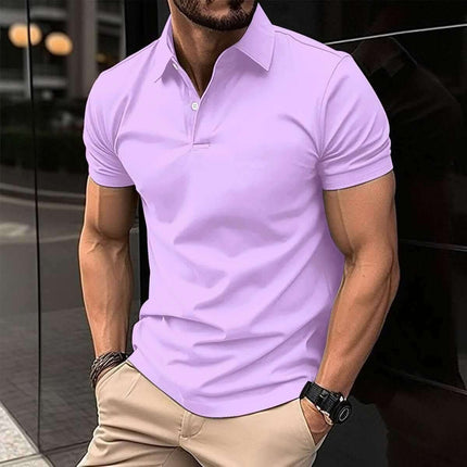 Summer Short Sleeve Polo Shirt Men Solid Color Button Lapel Button Top Fendax 0