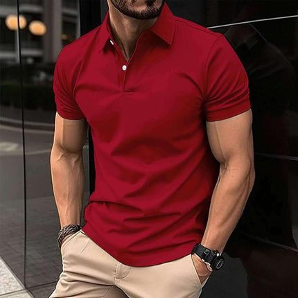 Summer Short Sleeve Polo Shirt Men Solid Color Button Lapel Button Top Fendax 0