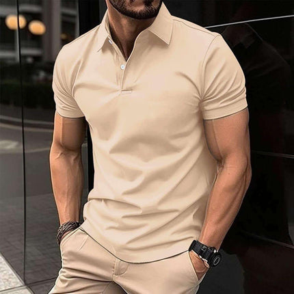 Summer Short Sleeve Polo Shirt Men Solid Color Button Lapel Button Top Fendax 0