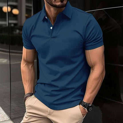 Summer Short Sleeve Polo Shirt Men Solid Color Button Lapel Button Top Fendax 0