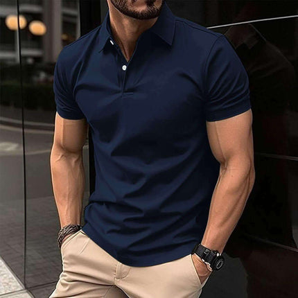 Summer Short Sleeve Polo Shirt Men Solid Color Button Lapel Button Top Fendax 0