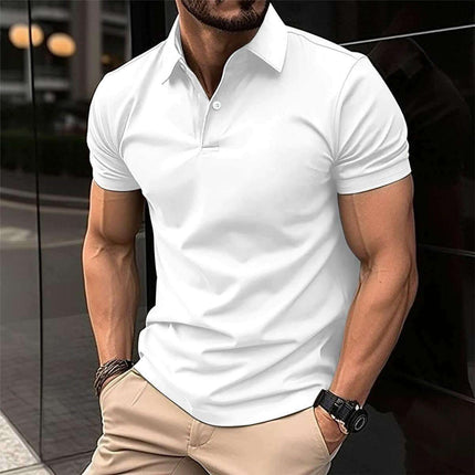 Summer Short Sleeve Polo Shirt Men Solid Color Button Lapel Button Top Fendax 0