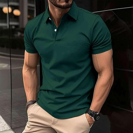 Summer Short Sleeve Polo Shirt Men Solid Color Button Lapel Button Top Fendax 0