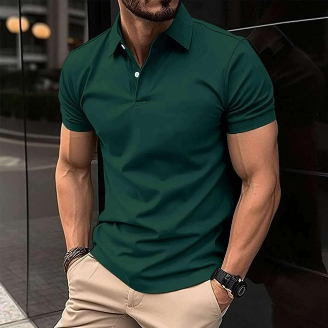 Summer Short Sleeve Polo Shirt Men Solid Color Button Lapel Button Top Fendax 0