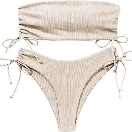 Summer Tube Bikini With Drawstring Design Solid Color Sexy Swimsuit For Beach Party Womens Clothing Fendax 4