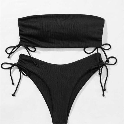 Summer Tube Bikini With Drawstring Design Solid Color Sexy Swimsuit For Beach Party Womens Clothing Fendax 4