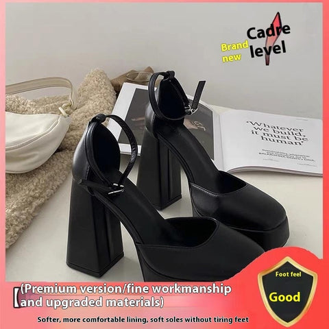 Trendsi 0 Upgraded Black / 35 Super High Heel Platform Thick Heel Fairy White Mary Jane Shoes 12cm