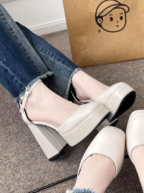 Trendsi 0 Beige Buff / 35 Super High Heel Platform Thick Heel Fairy White Mary Jane Shoes 12cm