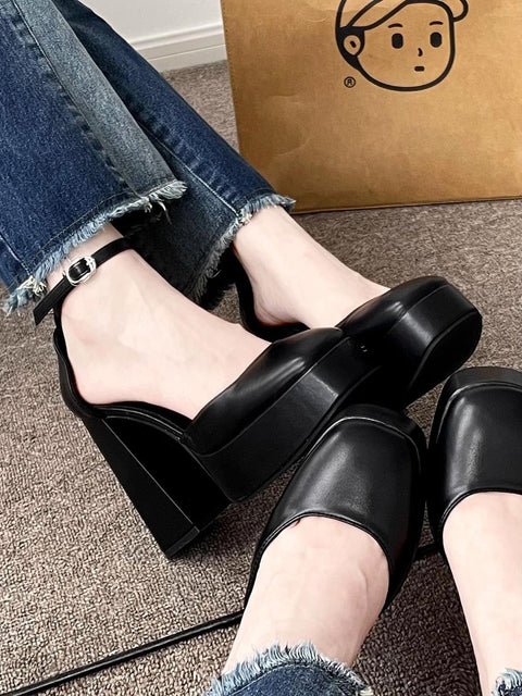 Trendsi 0 Black / 35 Super High Heel Platform Thick Heel Fairy White Mary Jane Shoes 12cm