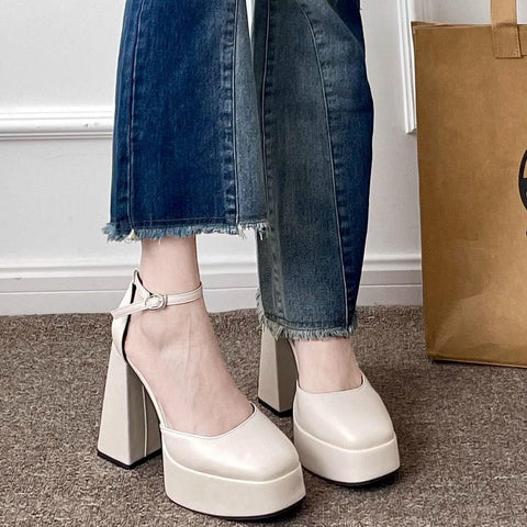 Trendsi 0 Super High Heel Platform Thick Heel Fairy White Mary Jane Shoes 12cm
