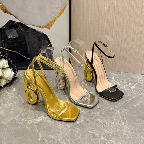 Trendsi 0 Thin Strap Square Toe Abnormal Shape Heels Catwalk High Heel Sandals