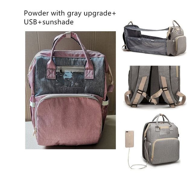 Trendsi 0 Pink grey B USB Charging Version Mommy Bed Backpack Folding Large Capacity Multi-function