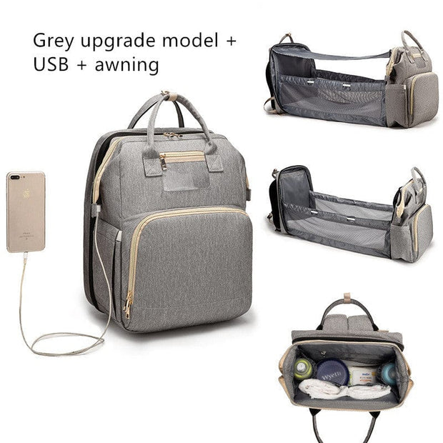 Trendsi 0 Grey B USB Charging Version Mommy Bed Backpack Folding Large Capacity Multi-function