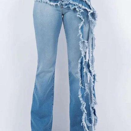 Washed And Frayed Long Streamer Stretch Jeans Fendax 0