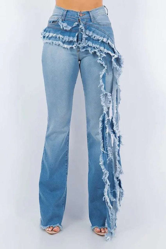 Washed And Frayed Long Streamer Stretch Jeans Fendax 0