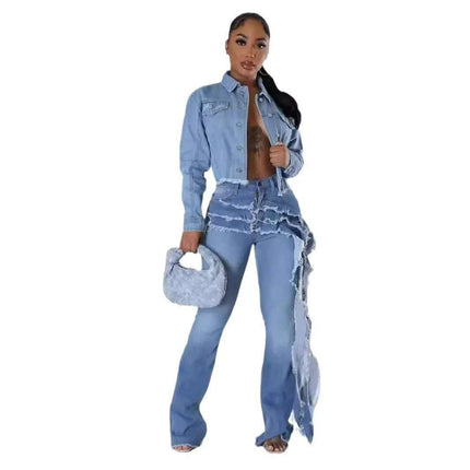 Washed And Frayed Long Streamer Stretch Jeans Fendax 0