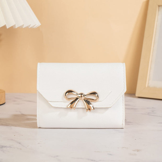 Trendsi 0 White / 3 inches Women's Bow Short Three-fold Snap Button Wallet